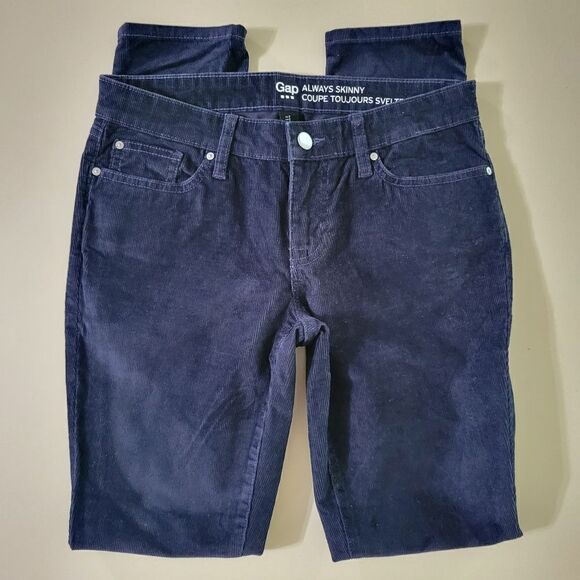 Gap Women's Navy Always Skinny Coupe Toujours Svelte Corduroy Pants - Picture 2 of 10